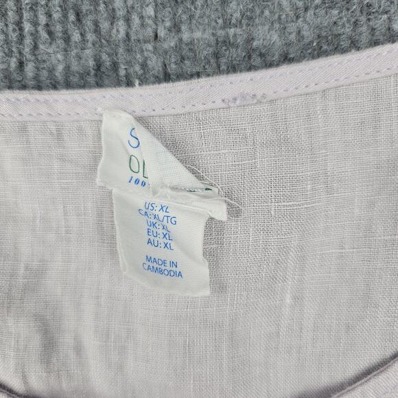 Sigrid Olsen Blouse Womens XL Purple Linen Peplum Button Up Coastal Roll Tab - Picture 3 of 6
